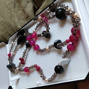 Gemstone necklace opera length faceted asymmetrical arranged